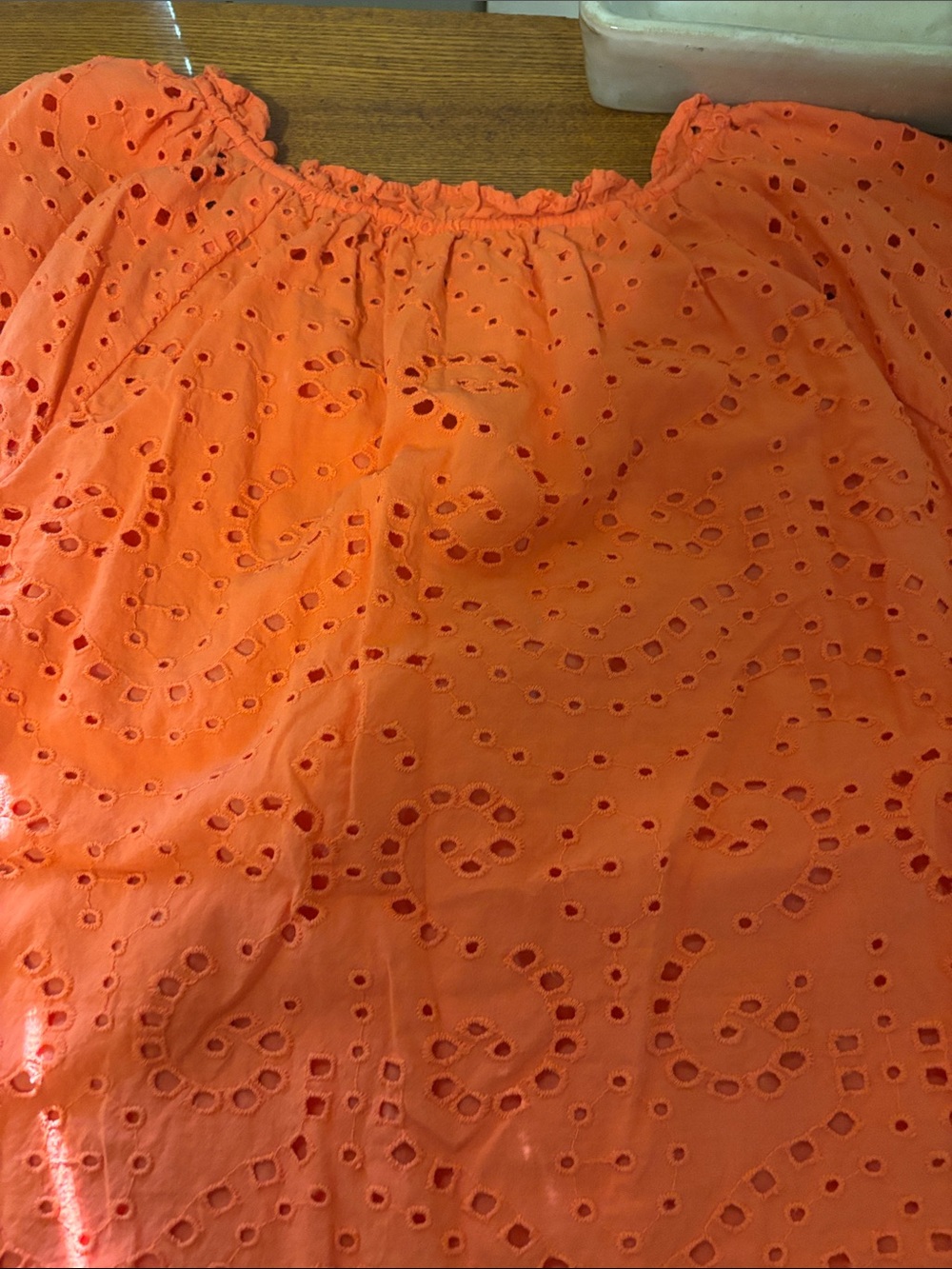 Talbots Bright Coral Eyelet V-Neck Short Sleeve Top - Picture 7 of 7